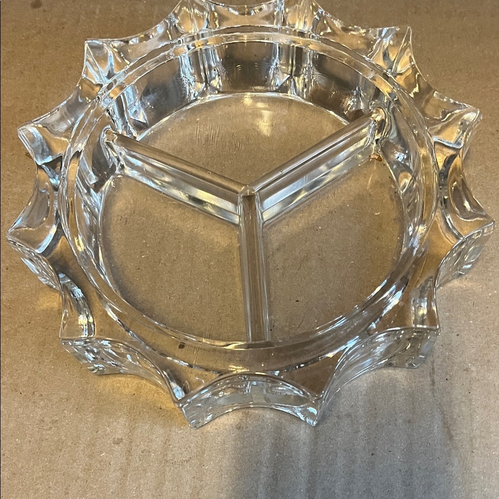 Clear Glass Divided Dish MCM 8 1/2 inch